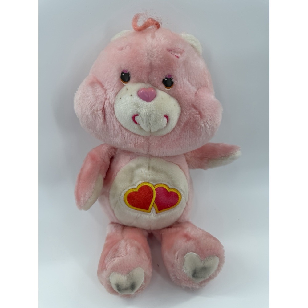 Vintage Care Bears Love-a-Lot Bear Pink Plush Hearts 13" Kenner 1983